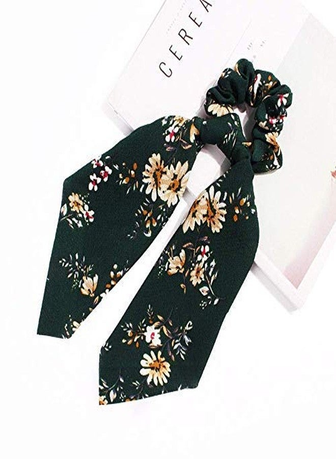 Minta Women's Hair Scrunchies Silk Satin Scarf Hair Ties Elastic Hair Fabric Bands Ponytail Holder Flower Printed Hair Bobbles Vintage Accessories | 4Pcs, Multicolour - Image 4