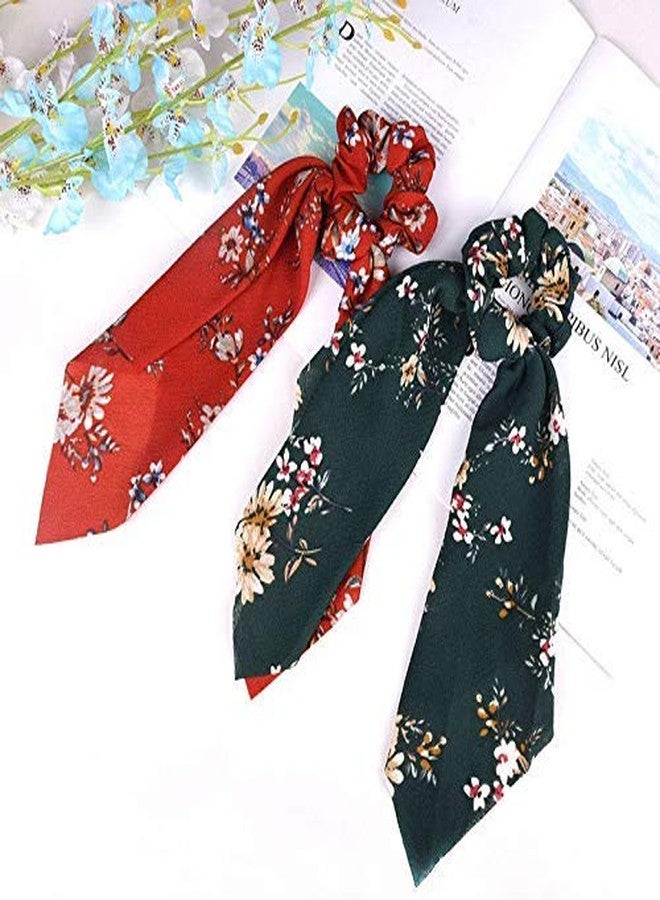 Minta Women's Hair Scrunchies Silk Satin Scarf Hair Ties Elastic Hair Fabric Bands Ponytail Holder Flower Printed Hair Bobbles Vintage Accessories | 4Pcs, Multicolour - Image 3