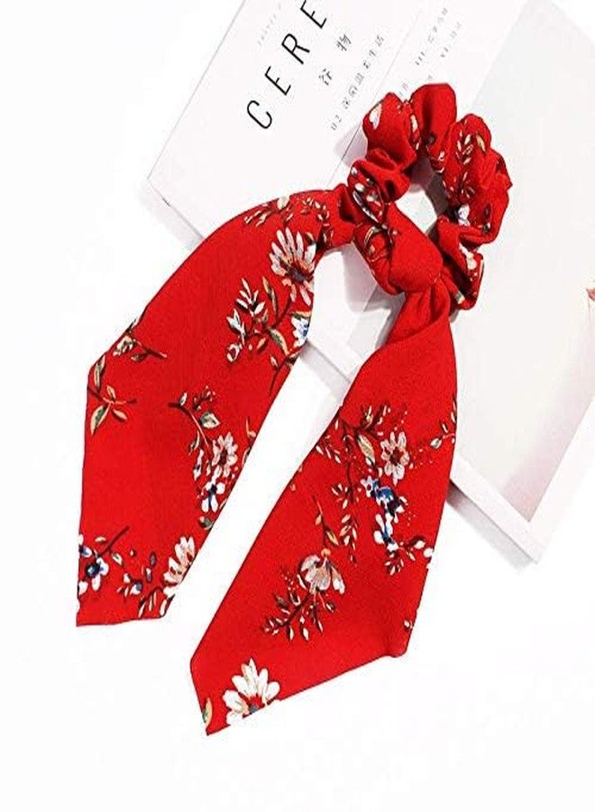 Minta Women's Hair Scrunchies Silk Satin Scarf Hair Ties Elastic Hair Fabric Bands Ponytail Holder Flower Printed Hair Bobbles Vintage Accessories | 4Pcs, Multicolour - Image 5