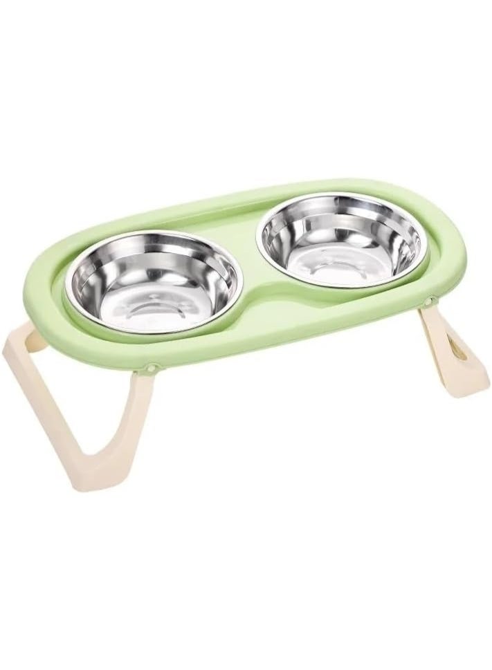 Double Pet Feeding Bowl with Raised Stand | Stainless Steel Food & Water Bowls | Healthy & Comfortable Design for Cats & Small Dogs | Non-Slip & Easy to Clean - Image 1