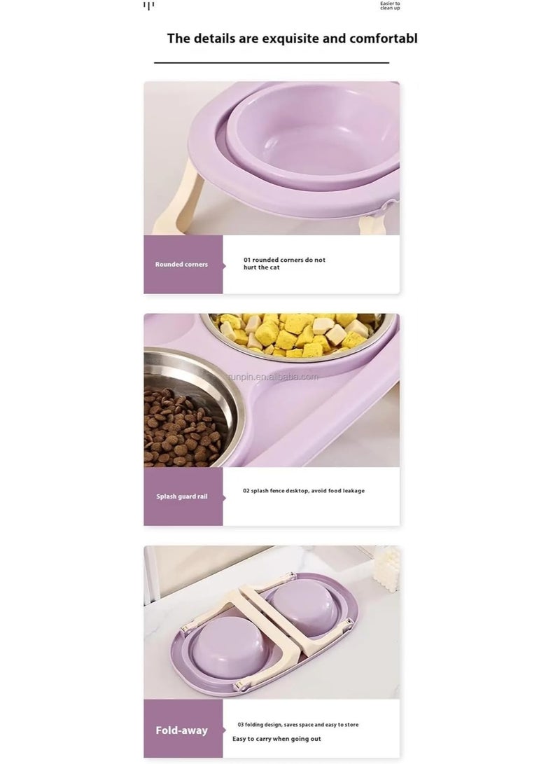 Double Pet Feeding Bowl with Raised Stand | Stainless Steel Food & Water Bowls | Healthy & Comfortable Design for Cats & Small Dogs | Non-Slip & Easy to Clean - Image 3