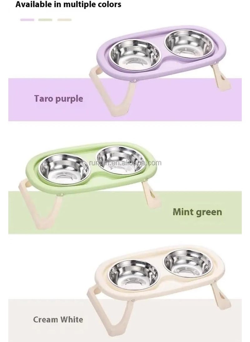 Double Pet Feeding Bowl with Raised Stand | Stainless Steel Food & Water Bowls | Healthy & Comfortable Design for Cats & Small Dogs | Non-Slip & Easy to Clean - Image 2