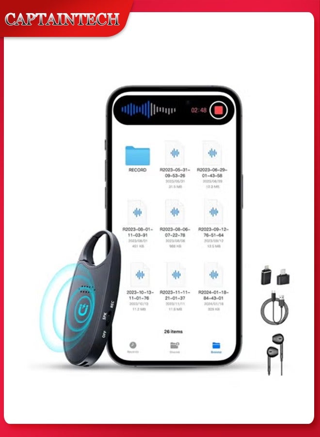 Captaintech 64GB (800 Hour) Digital Voice Recorder with Playback, 4-in-1 Portable Mini Voice Activated Audio Recorder with AI Noise Cancelling, MP3 Player, Voice Device for Lectures, Meetings, Classroom - Image 1