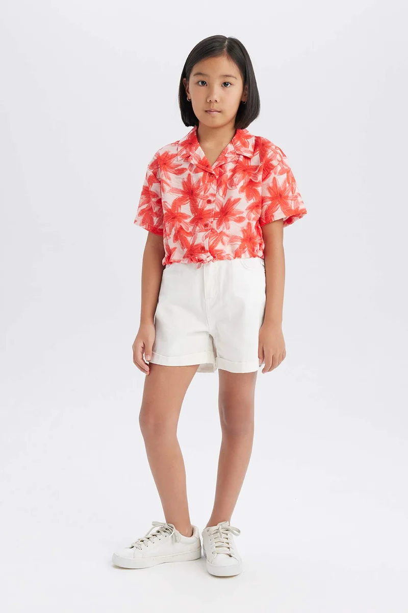 DeFacto Girl Patterned Short Sleeve Crop Shirt