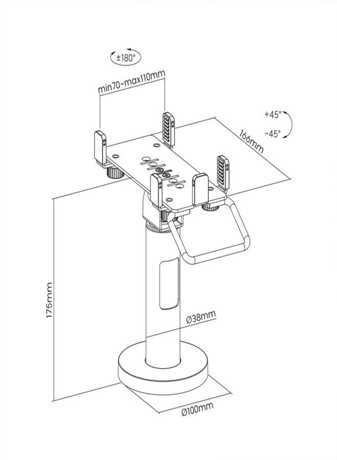 سكيل تك حامل محطة نقاط البيع SH 006PS العالمي الدوار والمائل، مقاس 175 مم، حجم لوحة قابل للتعديل 166 مم × (70-110 مم) (6.5 بوصة × 2.8 بوصة - 4.3 بوصة) - Image 3