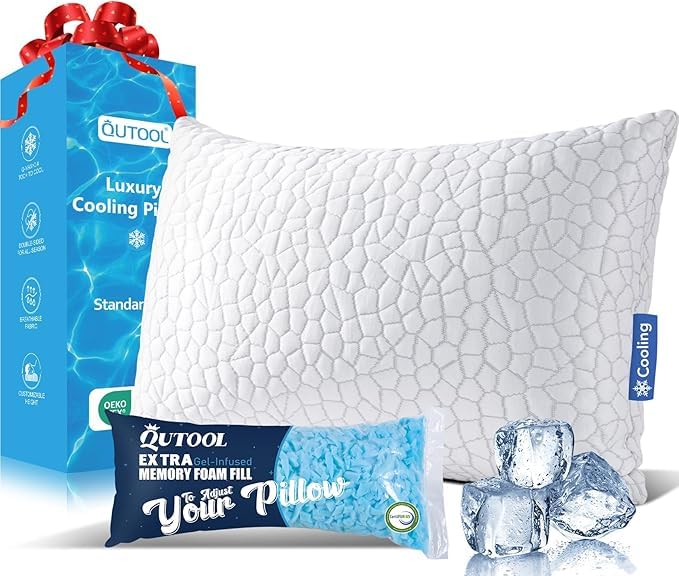 COOLING BED PILLOWS FOR SLEEPING SHREDDED MEMORY FOAM PILLOWS ADJUSTABLE GEL PILLOWS FOR SIDE STOMACH BACK SLEEPERS WASHABLE REMOVABLE COVER STANDARD SIZE PACK OF 1 GIFTS FOR FATHER