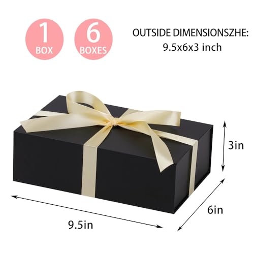 UoeRing 1 Pcs Black Gift Box 9.5x6x3 inch Small Luxury Gift Box for Presents with Magnetic Lid Collapsible,Birthday,Christmas,Contains Card, Ribbon, Tissue Paper,Shredded Paper Fille - Image 2