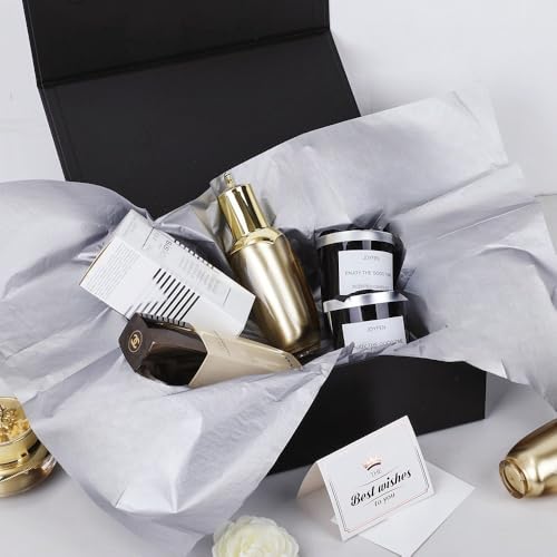 UoeRing 1 Pcs Black Gift Box 9.5x6x3 inch Small Luxury Gift Box for Presents with Magnetic Lid Collapsible,Birthday,Christmas,Contains Card, Ribbon, Tissue Paper,Shredded Paper Fille - Image 5