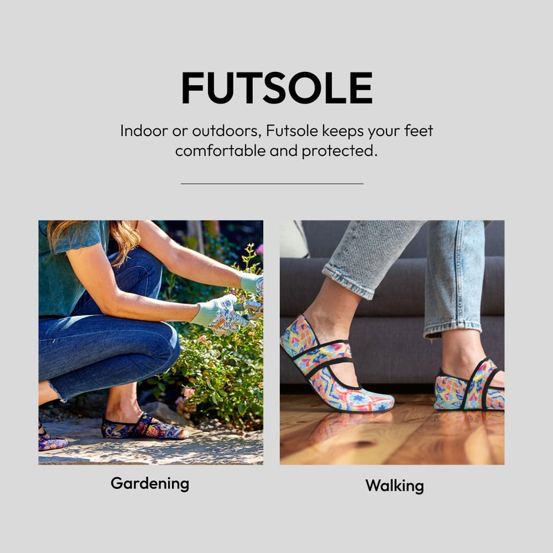 Nufoot Futsole Women's Soft-Sided Shoes for Indoors/Outdoors, Foldable & Flexible Footwear for Sport, Exercise, Yoga or Travel, Dance Shoes, Navy Blue Bohemian, Medium - Image 4