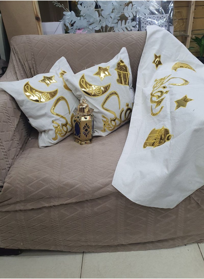 Ramadan set of 2 cushions, size 45*45, and a runner, size 150*45. - pzsku/Z7712C1EA17E062165B5BZ/45/_/1738588258/ebedaddc-de7c-4638-9acd-a0400158834b