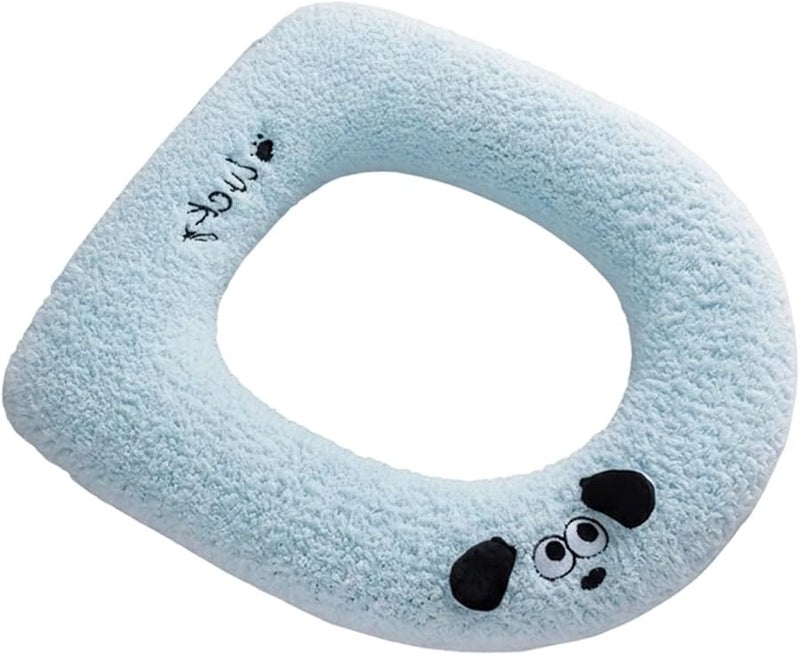 غطاء مقعد مرحاض أزرق شتوي بمقبض من القماش المخملي لراحة الحمام - Image 2