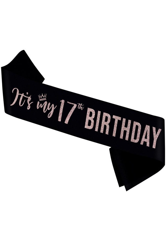 PYQWA It’s My 17th Birthday Sash,17 Years Old Sash,Rose Gold Glitter 17th Birthday Gifts for Girls,Happy 17 Party Decoration - Image 1