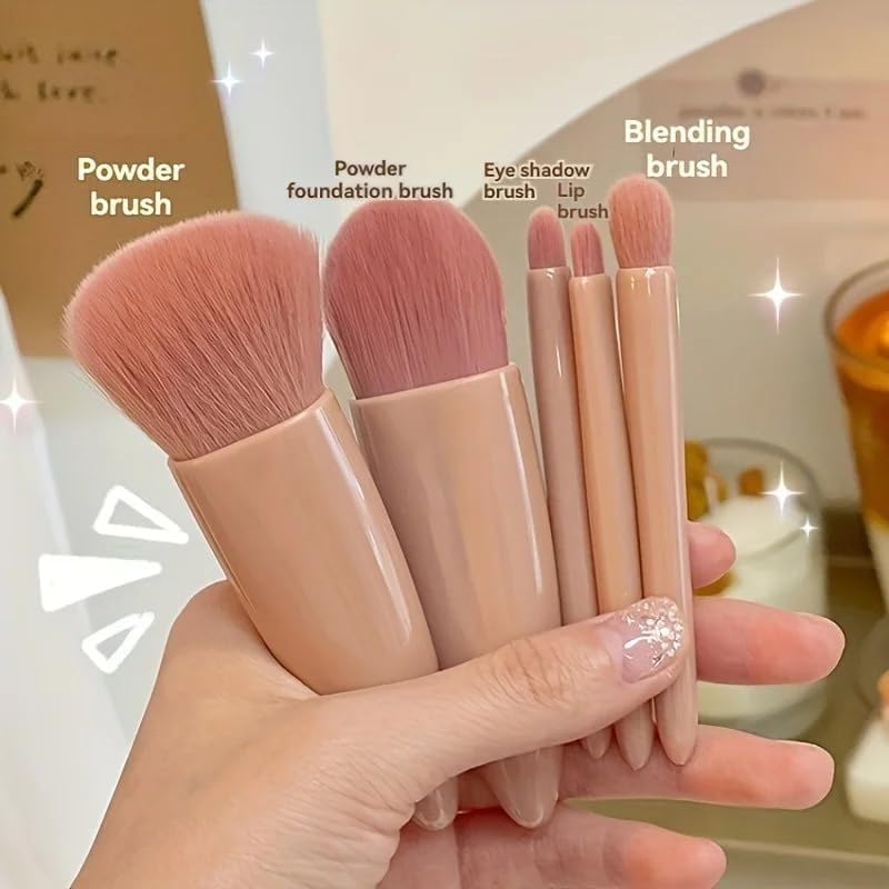 LA VENUST Travel Makeup Brush Set 5 Pieces with Mirror & 2 Pink Makeup sponges - Mini Portable Cosmetic Brushes Kit for Face Eye Foundation , For Eyeshadow And Easy Blending - Compact Beauty Tools ( pack of 7 ) - Image 3