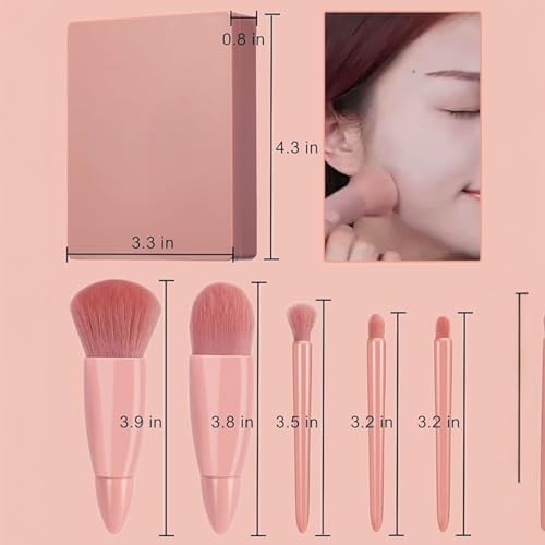 LA VENUST Travel Makeup Brush Set 5 Pieces with Mirror & 2 Pink Makeup sponges - Mini Portable Cosmetic Brushes Kit for Face Eye Foundation , For Eyeshadow And Easy Blending - Compact Beauty Tools ( pack of 7 ) - Image 2