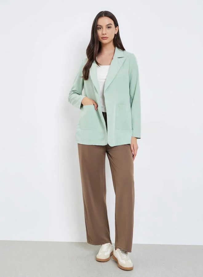 Take Two Women Solid Pocket Detail Long Sleeve Blazer