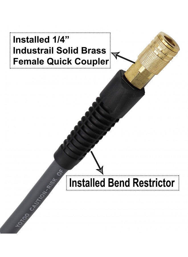 YOTOO Hybrid Lead-In Air Hose 1/4-Inch by 10-Feet 300 PSI Heavy Duty, Lightweight, Kink Resistant, All-Weather Flexibility with 1/4-Inch Industrial Air Fittings and Bend Restrictors, Gray - Image 2