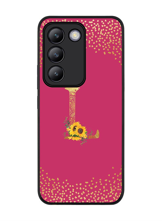 Stylizedd Rugged Black edge case for Vivo V30 Lite 5G, Cover Custom Monogram Initial Letter Mandala Floral Pattern Alphabet - L ( Deep Pink Rose ) - Image 1