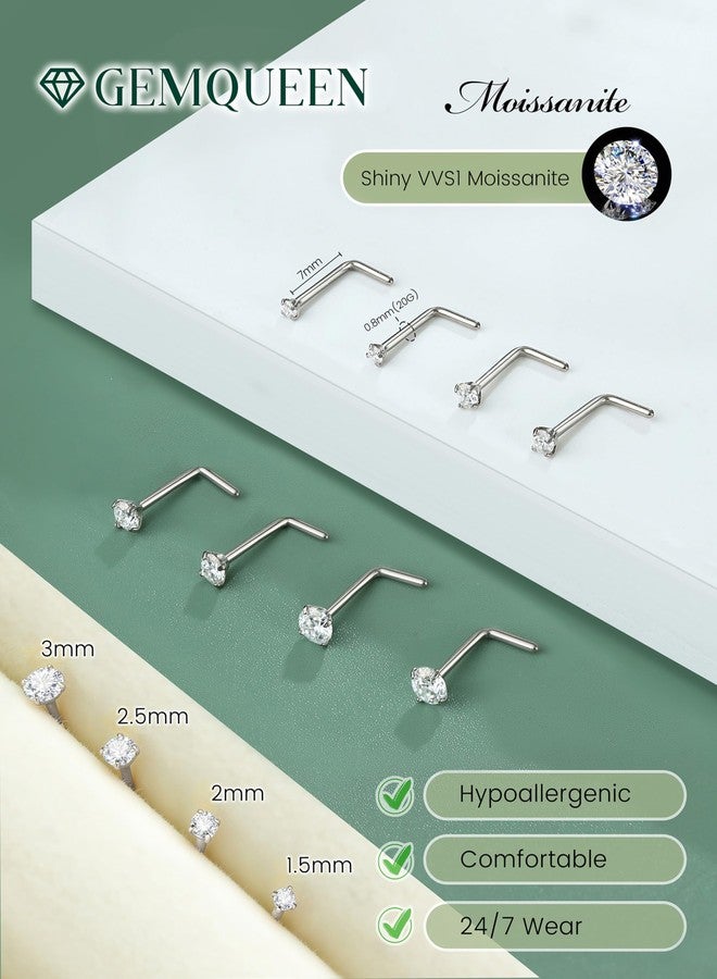 GEMQUEEN Moissanite Nose Studs Set : G23 Titanium Nose Rings L Shaped Hypoallergenic 20G Small Moissanite Nostril Piercing Jewelry for Women Men Trendy 1.5/2/2.5/3mm 8Pcs - Image 2