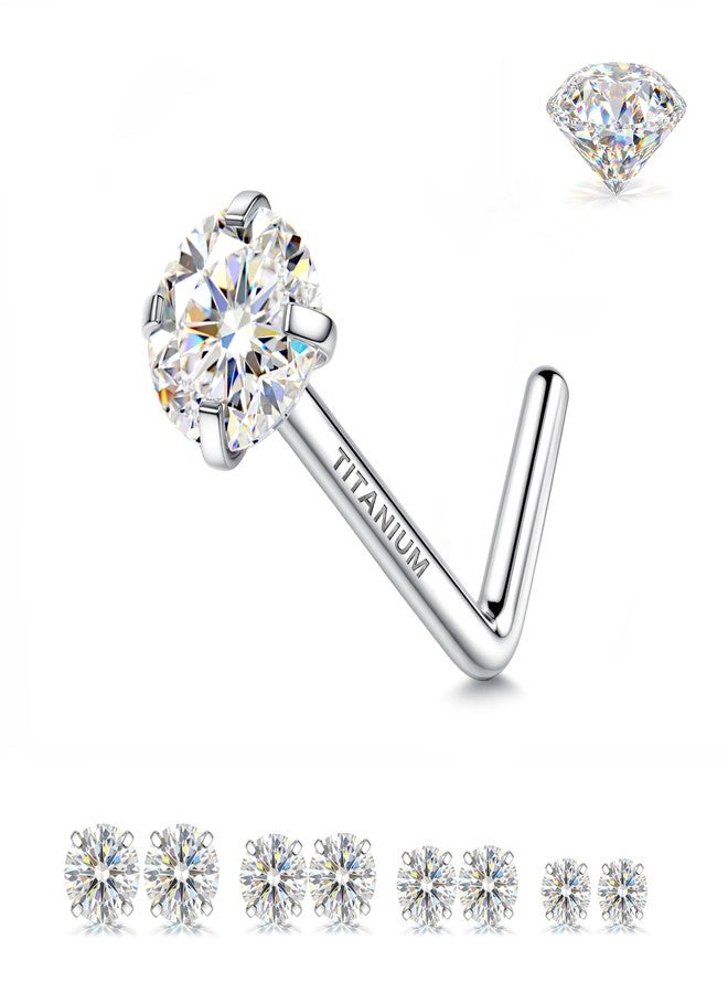 GEMQUEEN Moissanite Nose Studs Set : G23 Titanium Nose Rings L Shaped Hypoallergenic 20G Small Moissanite Nostril Piercing Jewelry for Women Men Trendy 1.5/2/2.5/3mm 8Pcs - Image 1