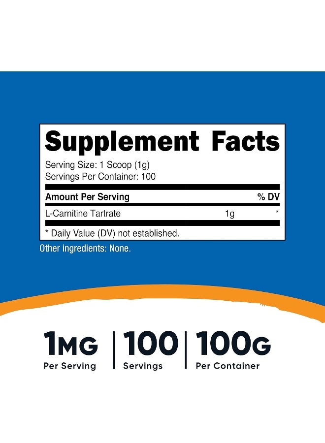 Nutricost مسحوق L-Carnitine Tartrate (100 جرام) - 1 جرام لكل حصة; 100 حصة - Image 2