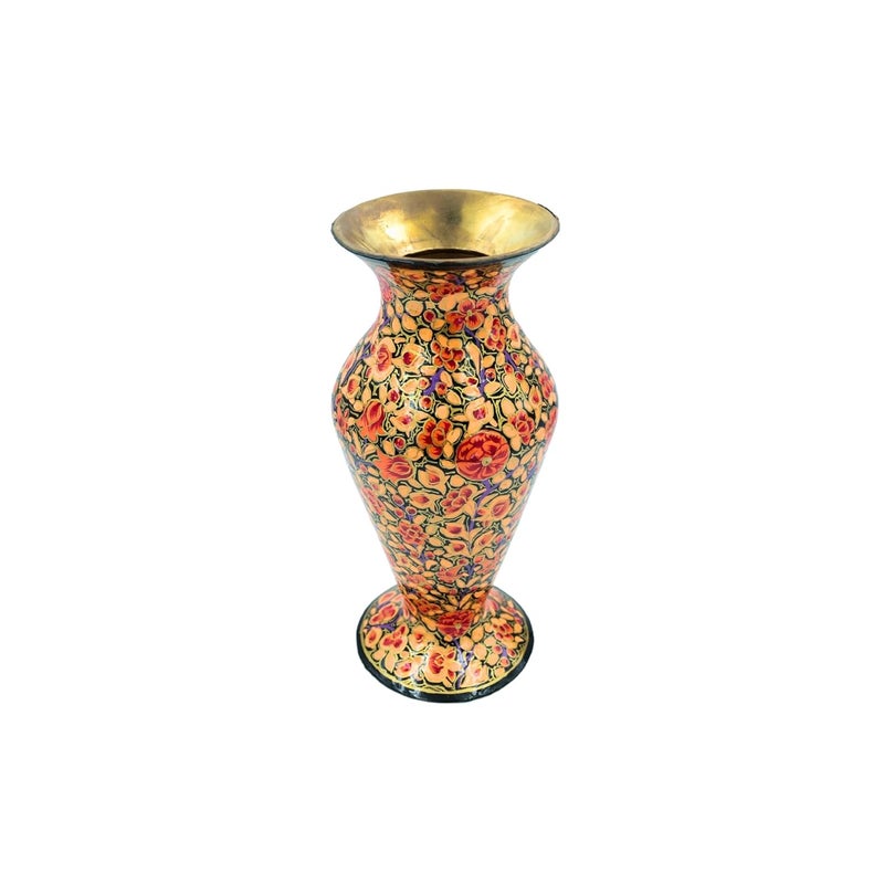 Natriel Luxury Handpainted Chinar Work Flower Vase from Kashmir Decorative Paper Machie Craft for Home and Office Decor and Gifting Saffron - Image 2