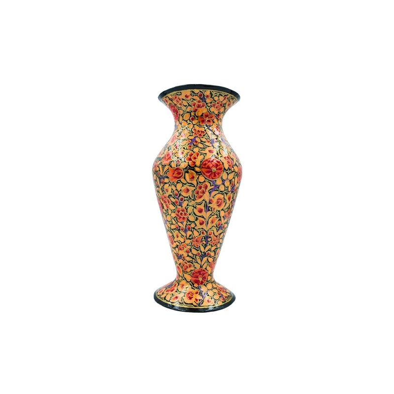 Natriel Luxury Handpainted Chinar Work Flower Vase from Kashmir Decorative Paper Machie Craft for Home and Office Decor and Gifting Saffron - Image 5