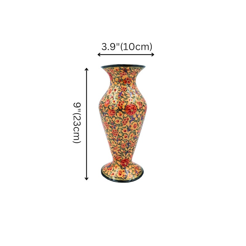 Natriel Luxury Handpainted Chinar Work Flower Vase from Kashmir Decorative Paper Machie Craft for Home and Office Decor and Gifting Saffron - Image 3