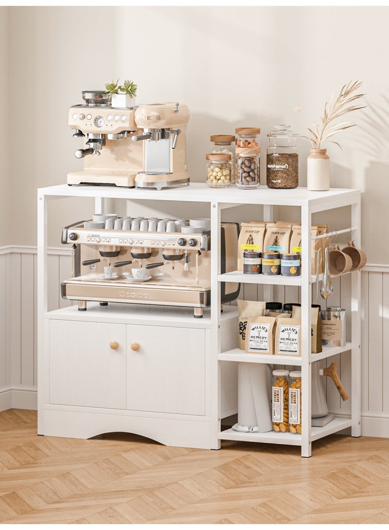 SHEIDLIN 3-Tier Multifunctional Kitchen Storage Cabinet With Closed Cabinet Side Layer Hooks Microwave Coffee Bar Stand For Home Use - Image 1