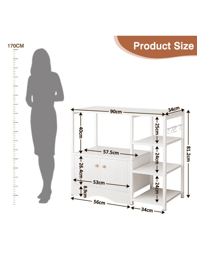 SHEIDLIN 3-Tier Multifunctional Kitchen Storage Cabinet With Closed Cabinet Side Layer Hooks Microwave Coffee Bar Stand For Home Use - Image 4