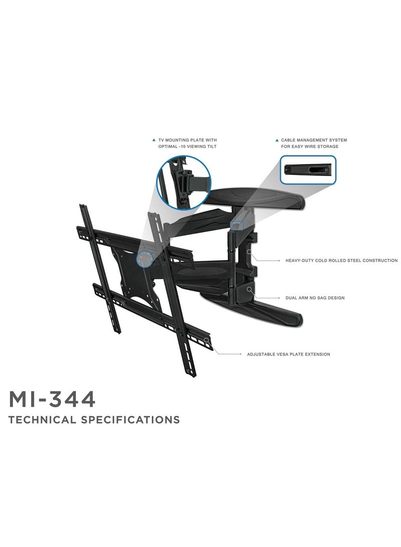 حامل تلفاز جداري متحرك بالكامل للتلفزيونات المسطحة LCD LED بلازما من 32" إلى 70"، متوافق مع التلفزيونات المنحنية، سعة 110 رطل (MI-344) - Image 5