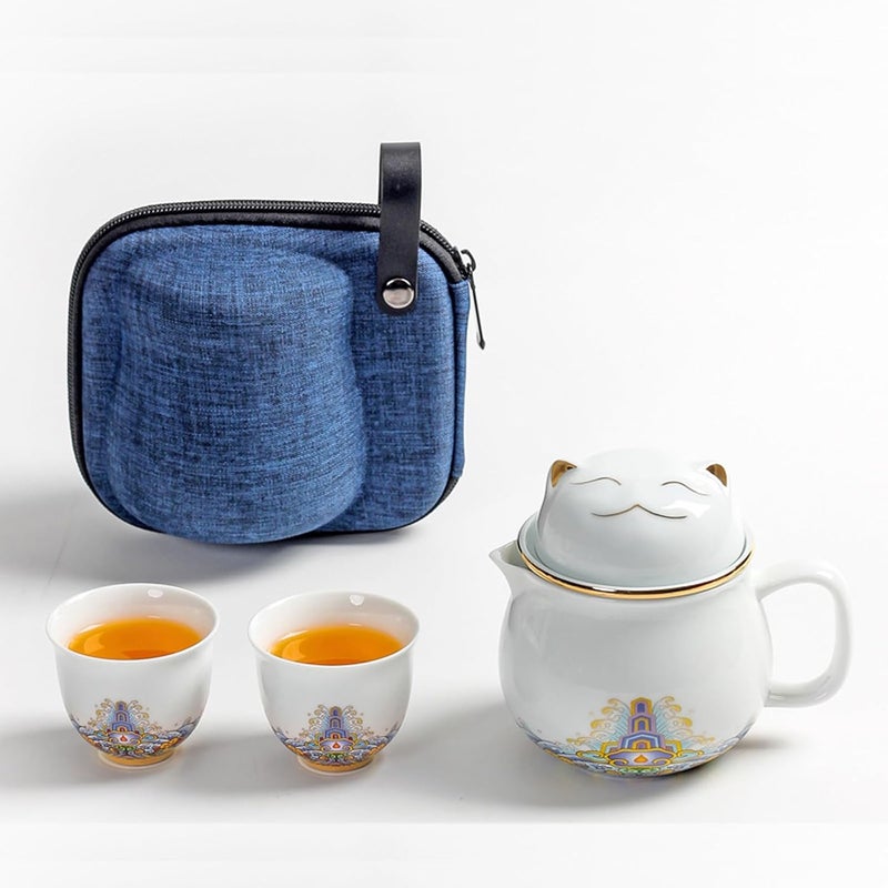 DEARART Beautiful Tea Cup Portable Set 108oz Ceramic Mug and 2Cups Wide Mouth Easy to Clean Keep Tea Hot Steeping Loose Leaf Tea Bag Cute Cat White - Image 1