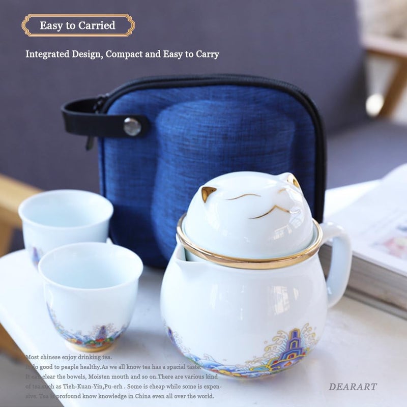 DEARART Beautiful Tea Cup Portable Set 108oz Ceramic Mug and 2Cups Wide Mouth Easy to Clean Keep Tea Hot Steeping Loose Leaf Tea Bag Cute Cat White - Image 4