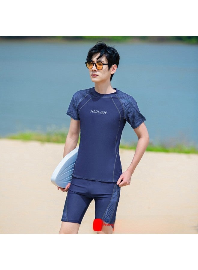 Loquat Swimsuit Men's Swimming Men's Suit Men's Jacket Anti-embarrassment Swimming Trunks Men's Professional Customization-Color:H8209 Navy Blue- - Image 2