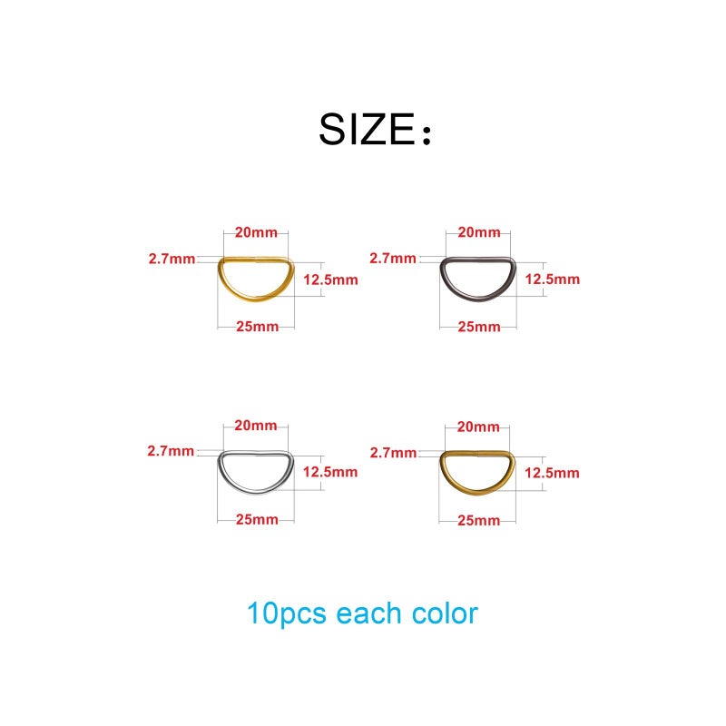 ZoloAJay 40pcs 3/4"(20mm) D Rings Welded Strong Metal Mix Colors Semi-Circular D Ring for Pet Collars Hardware Bags Ring Buckle Strap Hand DIY Sewing Accessories - Image 2