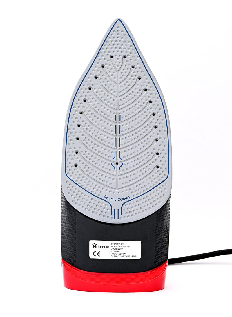 Home Steam iron 2200 Watt Water Tank Capacity: 350 ml. Dry ironing function. Steam function – spraying. Self-cleaning function. Soft grip handle. Strong steam – vertical steam function. Adjustable temperature control. Variable steam control. Flexible wire protector rotates 360°. Overheating protection. Indicator light. Ceramic base.  - Image 3