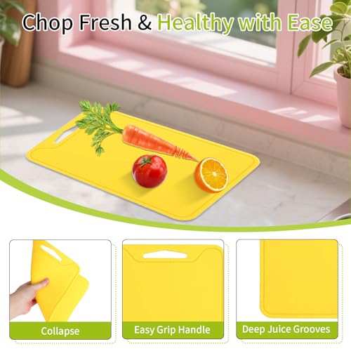 TOTITOM Flexible Plastic Cutting Boards for Kitchen, 11.8''x 8.6'' Silicone Cutting Board, BPA Free Non Slip Cutting Mat for Meat, Vegetables and Fruit with Easy Grip Handle, Dishwasher Safe (Yellow) - Image 5