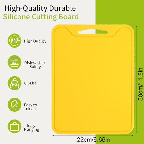 TOTITOM Flexible Plastic Cutting Boards for Kitchen, 11.8''x 8.6'' Silicone Cutting Board, BPA Free Non Slip Cutting Mat for Meat, Vegetables and Fruit with Easy Grip Handle, Dishwasher Safe (Yellow) - Image 2