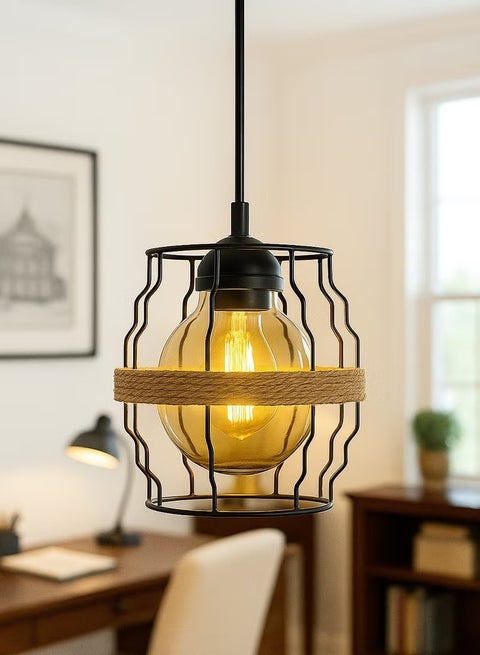 نجفه  مودرن اسود من الالومنيوم و الكتان -شكل كورا شرايح- كودR1004 - بدون لمبة