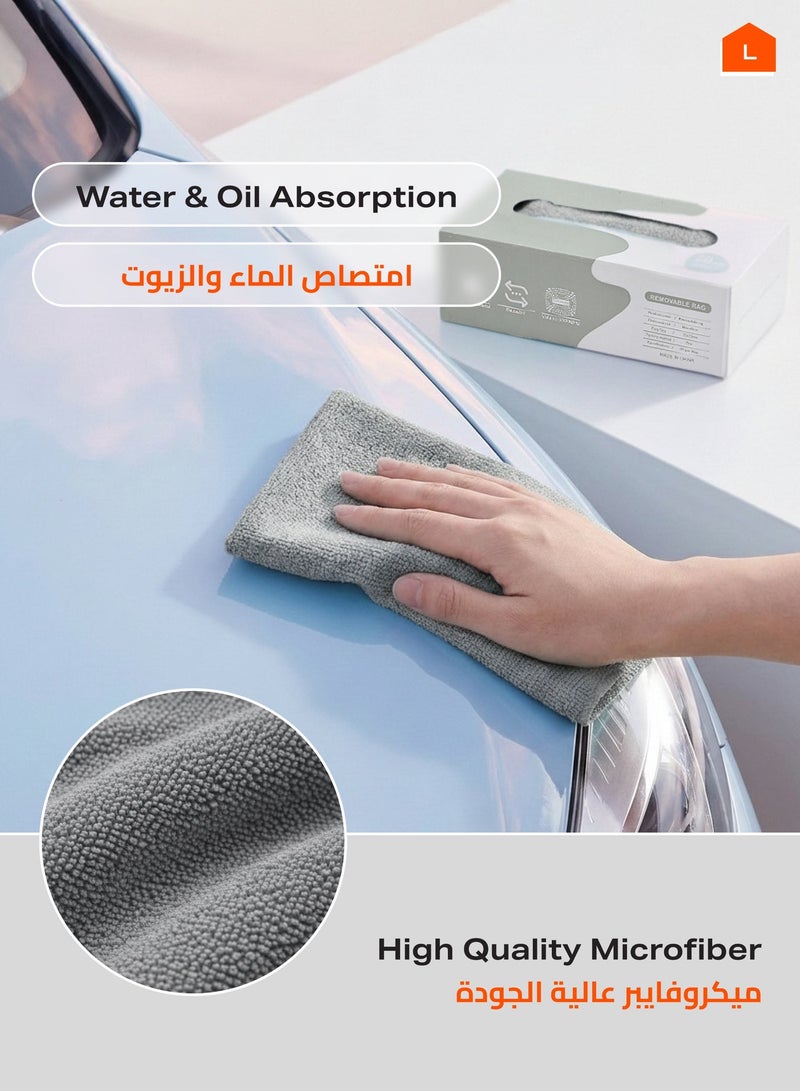 20 Piece Removable Microfiber Rags - 20x20cm - Ultra Absorbent Lint-Free Cleaning Cloths in Extractable Dispenser Box for Kitchen or Household, Car, Window, Glass, and Multi-Surface Use - Grey - Image 3
