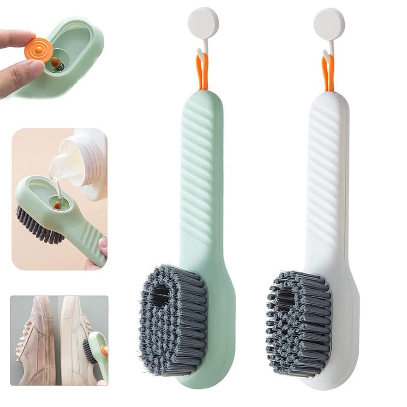 Household Brush with Soft Bristles, 2 Pieces Multifunctional Shoe Brush with Liquid Box, Household Cleaning Brush with Soft Bristles and Soap Dispenser for Shoes Clothing