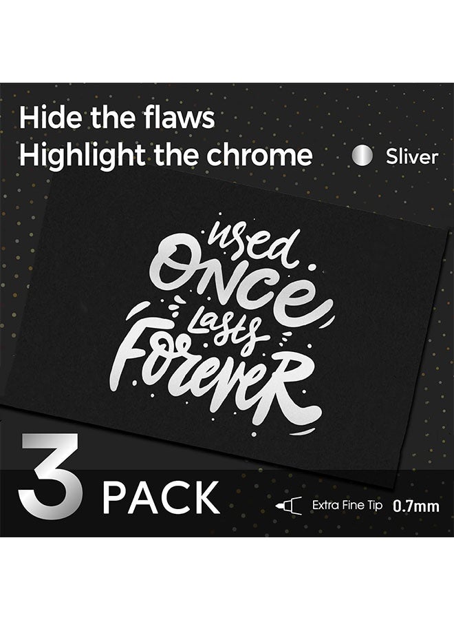 رايهونغ علامة كروم - أقلام كروم دائمة للمرآة، أقلام طلاء كروم للبلاستيك والمعادن والرسم على النماذج وتلميعها وإصلاحها، مجموعة من 3 رؤوس - فضي - Image 2