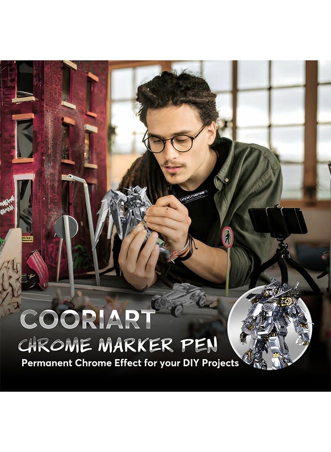 رايهونغ علامة كروم - أقلام كروم دائمة للمرآة، أقلام طلاء كروم للبلاستيك والمعادن والرسم على النماذج وتلميعها وإصلاحها، مجموعة من 3 رؤوس - فضي - Image 4