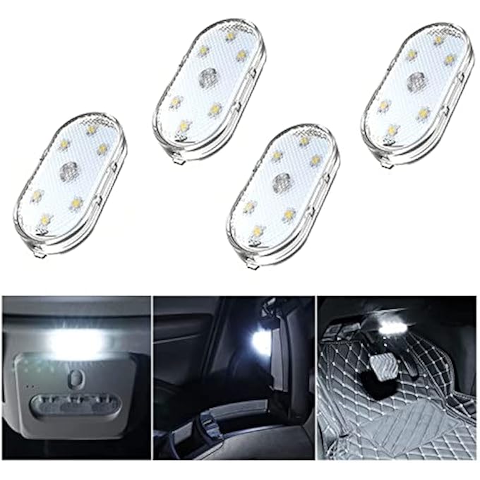 HBSTUDIO Car Led Lights Interior Wireless Portable White Interior Car Lights Usb Rechargeable Car Interior Led Night Light4Pcs - Image 1