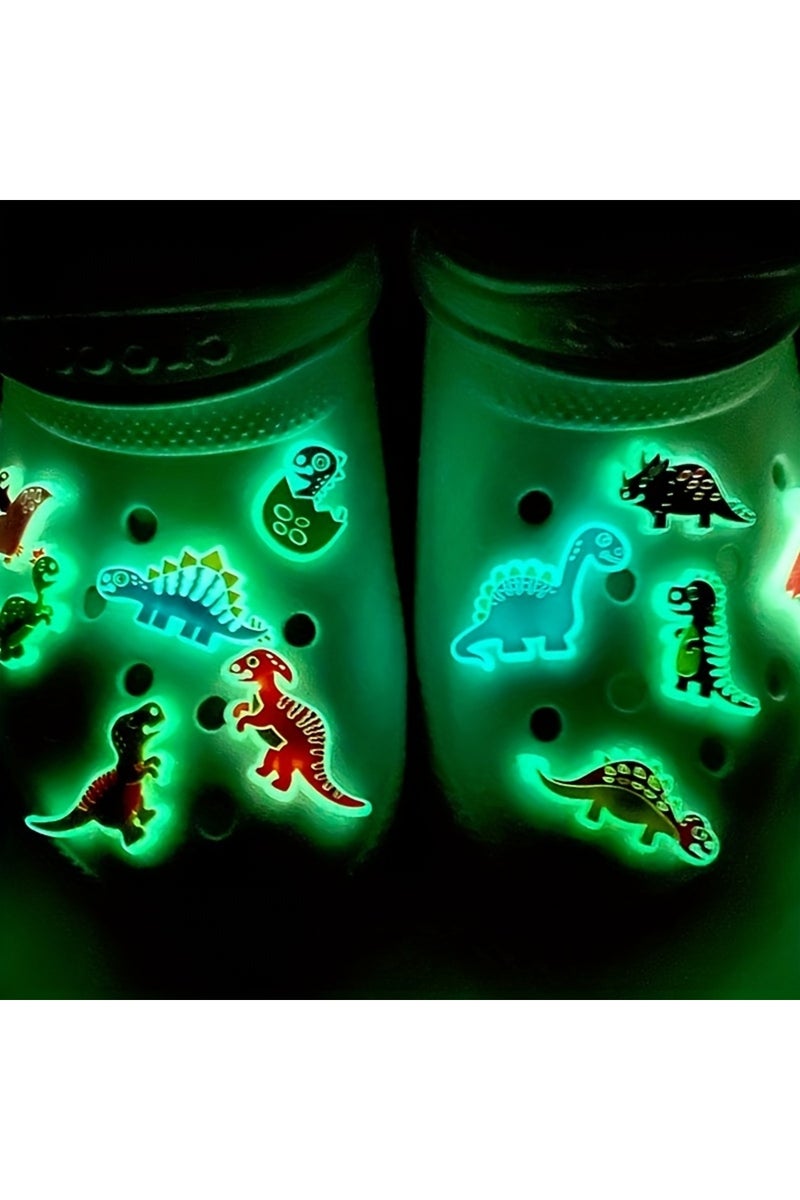 12pkonglong 12Pcs Luminous Dinosaur Shoe Charms - 12PC Set for Crocs and Sandals,Dinosaur Shoe Charm