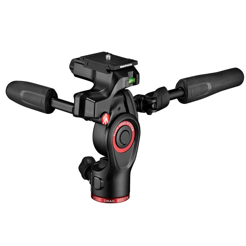 Manfrotto Befree 3Way Live Camera Tripod Head Aluminium 6kg Payload for Travel Tripods with Foldable Handles Fluid Drag System for Photo and Video Vlogging Equipment MH01HY3WUSBlack