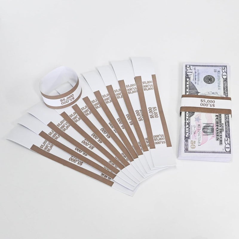 Y essential Store Currency Straps â€“ Bill Wrappers, Money Bands to Organize Bills, ABA Standard Colors, Self-Adhesive, 7.5 x 1.15 Inches (Brown-$5000-100pcs) - Image 4