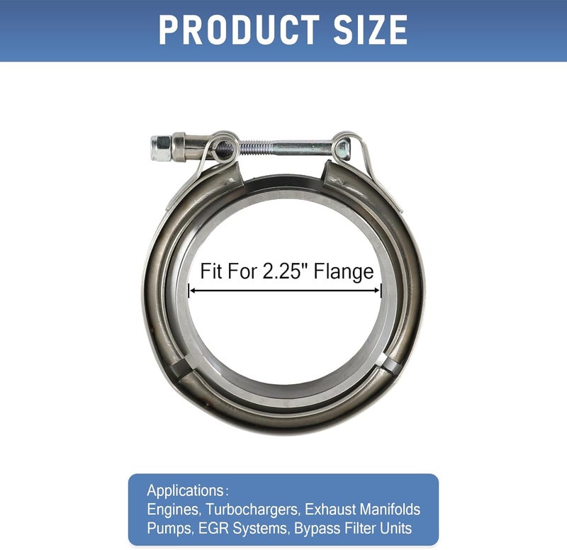 JDMSPEED 2.25 Inch V Band Clamp with Flange Male Female 4PCS Stainless Steel Universal Replacement For Exhaust Downpipe - Image 5