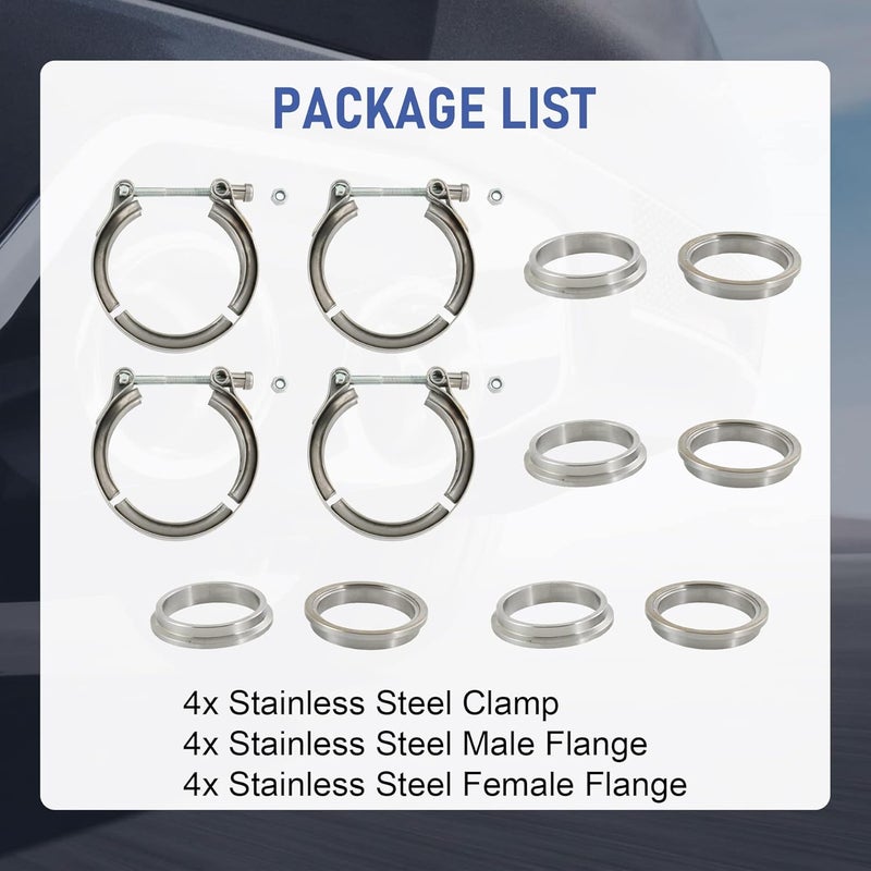 JDMSPEED 2.25 Inch V Band Clamp with Flange Male Female 4PCS Stainless Steel Universal Replacement For Exhaust Downpipe - Image 4