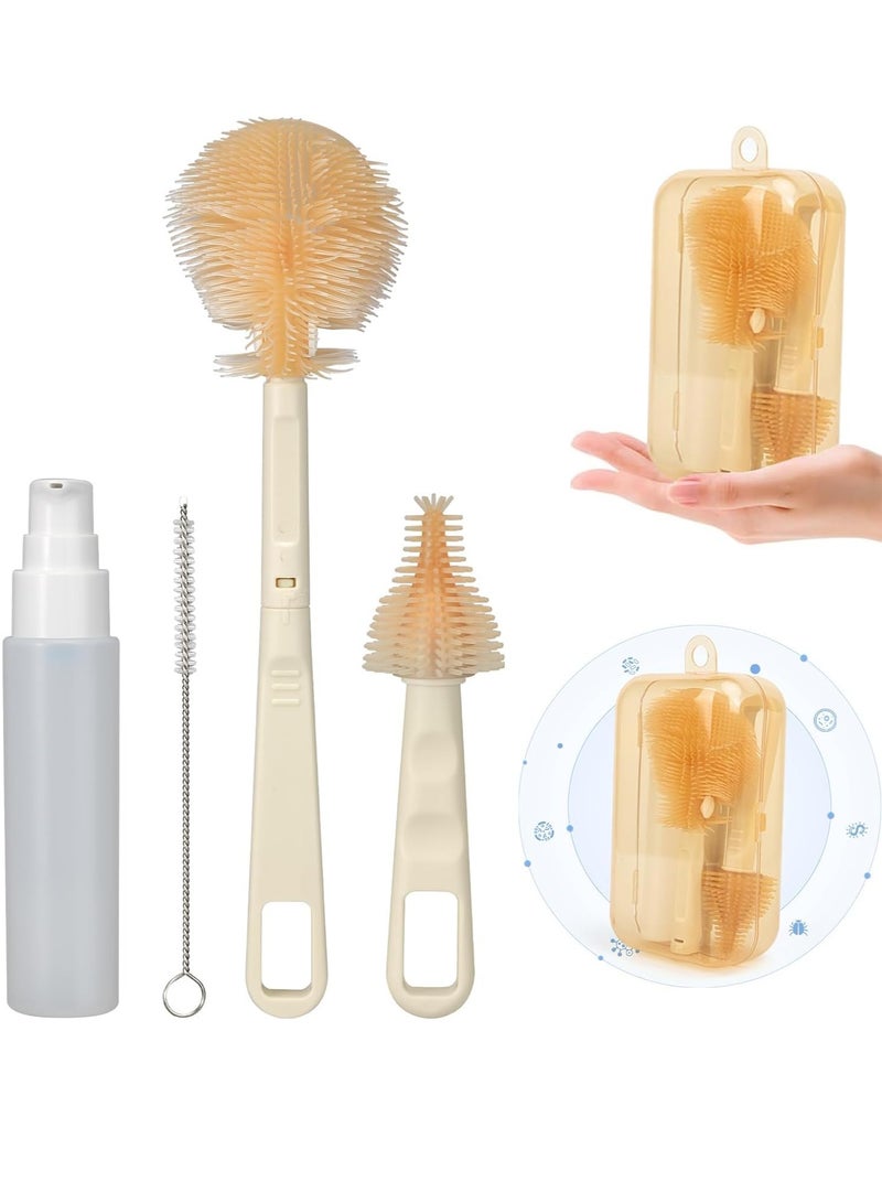 BIGTHREE Baby Bottle Brush, Portable Travel Bottle Cleaner Kit, Silicone Baby Bottle Cleaner Brush Set with Baby Bottle Brush for Cleaning, Soap Dispenser and Storage Box - Image 1