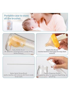 BIGTHREE Baby Bottle Brush, Portable Travel Bottle Cleaner Kit, Silicone Baby Bottle Cleaner Brush Set with Baby Bottle Brush for Cleaning, Soap Dispenser and Storage Box  - Image 2